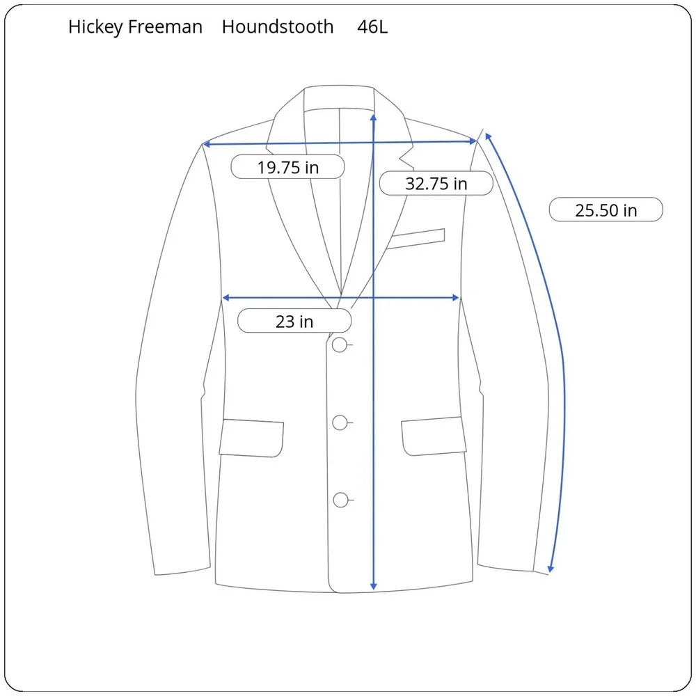 Hickey Freeman Silk Wool Jersey Houndstooth Madison Blazer Mens 46L Blue Cream‎